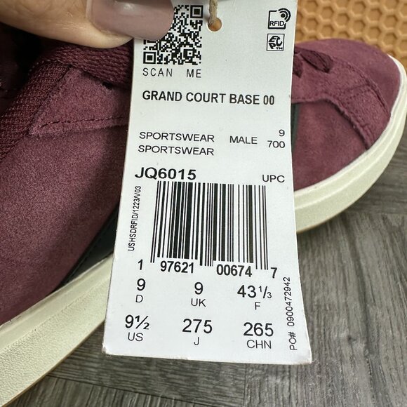 Adidas Grand Court Base 00 Men's size 9.5 Burgundy Suede Causal Shoes JQ6015 - Picture 8 of 8